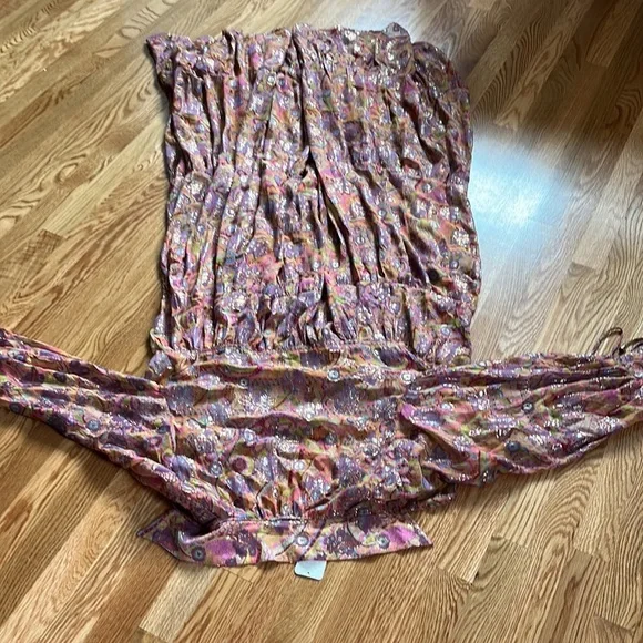 NWT Free People Paisley Chiffon Maxi Dress Silk Blend Small - Picture 11 of 15